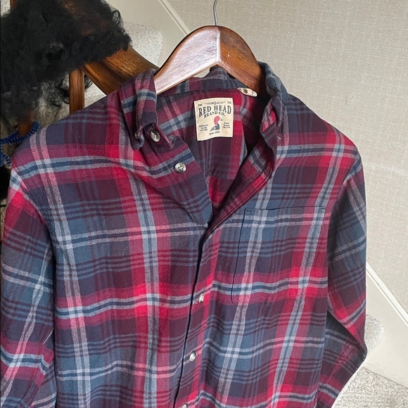 RedHead Casual Plaid Flannel Fall Shirt - Red and Gray - Picture 3 of 12